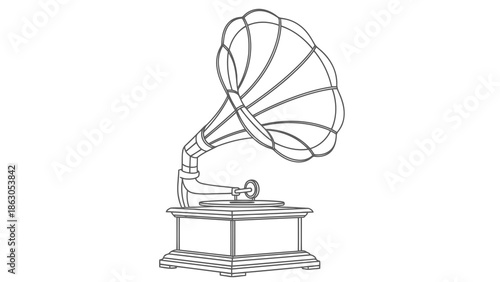 Vintage gramophone illustration on white background
