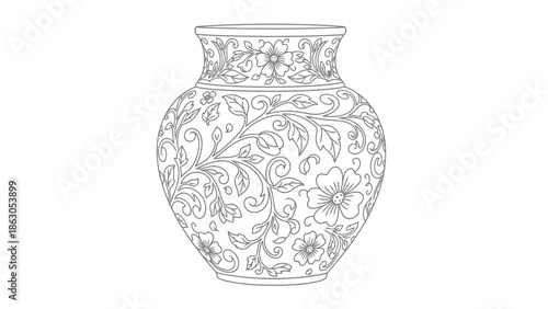 Beautiful floral vase with intricate line art design