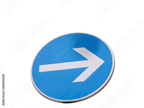 Free Download Blue circular road sign with white arrow on white background - GFXLoad