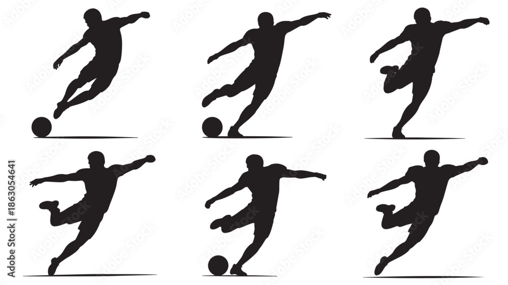 Obraz premium Soccer Player Silhouettes Kicking Ball in Various Poses