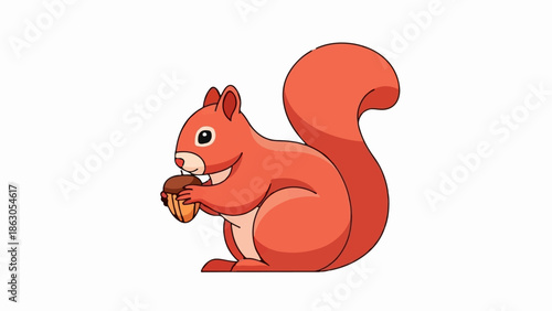 Animated red squirrel holding an acorn, side view