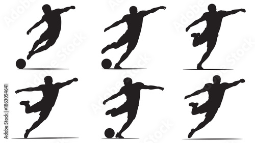 Soccer Player Silhouettes Kicking Ball in Various Poses
