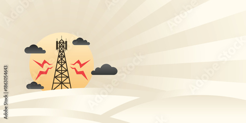 “Telecom Network Tower Radiation Impact on City Vector Illustration”