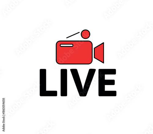 Red live streaming camera icon with text isolated on