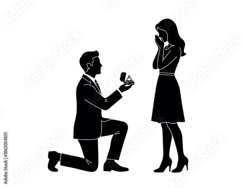 Man proposing to woman with a ring in a romantic gesture of love and commitment