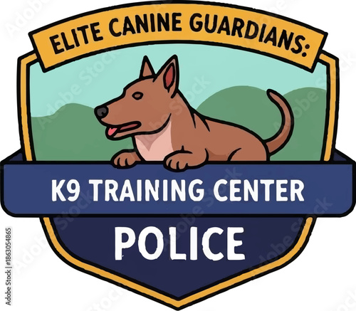 Cartoon dog on a badge for a police canine training center