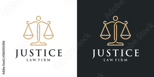 Minimalist justice logo design illustration. Inspiration vector symbol law firm scales with line style icon design template