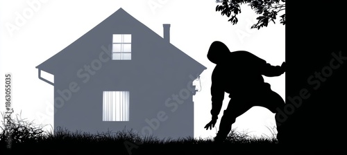 Silhouette of burglar escape the house. Generative AI technology.	
