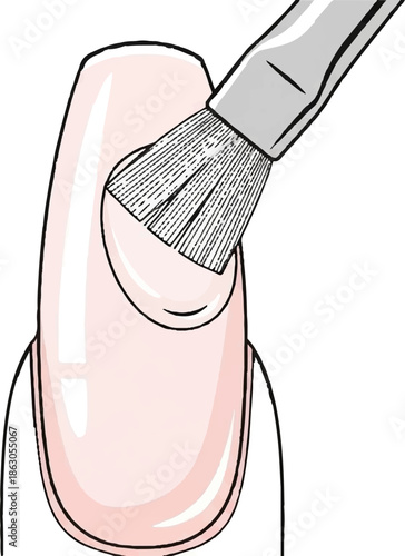 Close-up of a manicurist applying makeup brush to a fingernail with pink polish