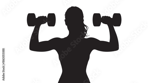 Woman Lifting Dumbbells Silhouette on White Background