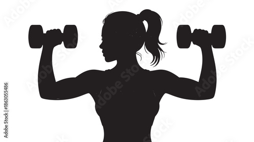 Woman Lifting Dumbbells Silhouette on White Background