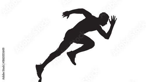 Man Running Fast in Silhouette on White Background