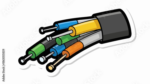 Colorful, insulated wires bundled together, exposed ends