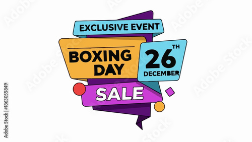Colorful layered graphic banner promoting an exclusive Boxing Day sale event on December 26th