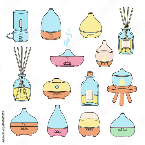 A Collection of Essential Oil Diffusers and Aromatherapy Devices for Home and Wellness