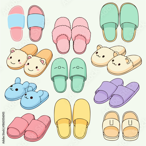 A colorful collection of cozy and comfortable slippers for all ages, featuring cute animal designs and various styles perfect for relaxing at home