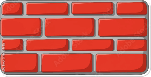 Cartoonish red brick wall texture with gray mortar