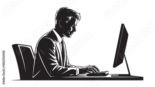 Businessman Working on Computer in Office