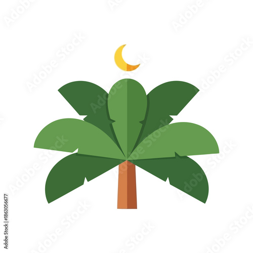 Tropical Palm Tree Vector with Moon and Sun Elements