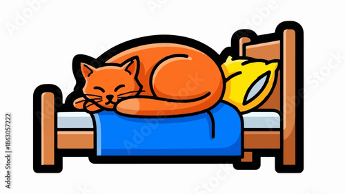 Adorable orange cat peacefully sleeping on a comfortable bed