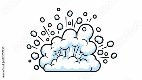 Cartoon-style illustration of a dynamic burst of white and blue foam or bubbles with an outline