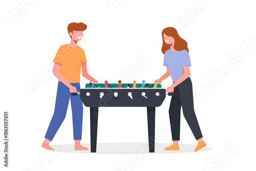 Foosball Fun: A lively illustration captures two individuals engaged in an energetic foosball game, showcasing the dynamic action and camaraderie of the game.