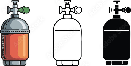 Air tank silhouette & Outline and illustration set isolated on transparent background