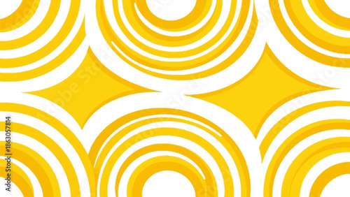 Abstract yellow and white pattern with concentric arcs and diamond shapes