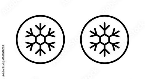 Snowflake icon in circular outline. Winter season, ice, and cold temperature symbol