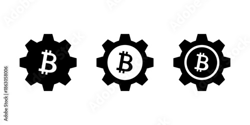 Cryptocurrency gear icon with bitcoin symbol. Crypto finance settings, digital financial management concept