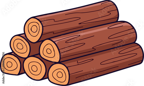 An illustration of a neat stack of six brown wooden logs, showing their natural rings and texture