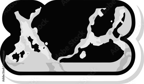 Abstract stylized world map or liquid splash in black, white, and grey, with a rounded border and shadow