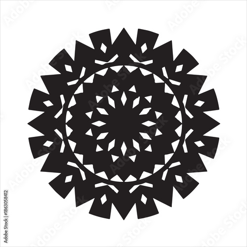 Vector black tribal mandala silhouette Abstract geometric round ornament isolated on white background
