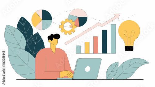 Business growth and innovation a person working with data and ideas