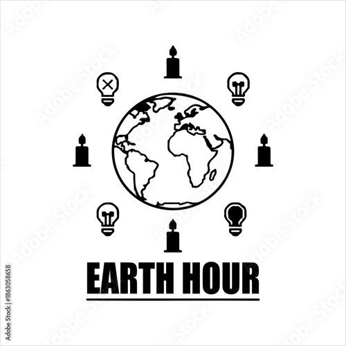 A Professional Environmental Earth Hour Icon Symbol, Showcasing Global Conservation and Digital Climate Change Sustainability Awareness Energy Saving in a Flat Design Minimalist Vector.