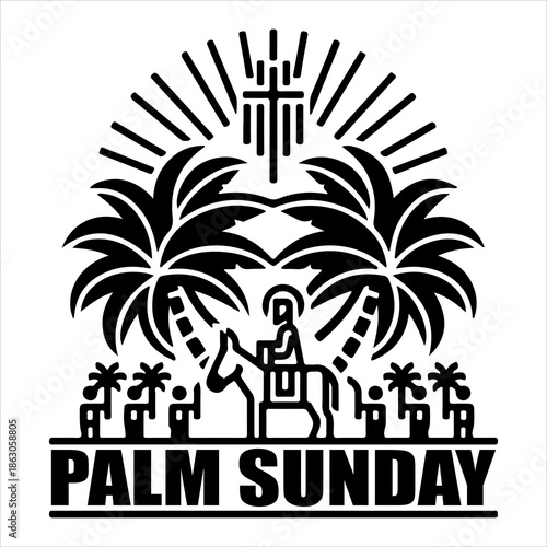 A Professional Religious Palm Sunday Icon Symbol, Showcasing Christian Holy Week and Digital Jerusalem Tradition Lent Easter Blessing Spiritual in a Flat Design Minimalist Vector.