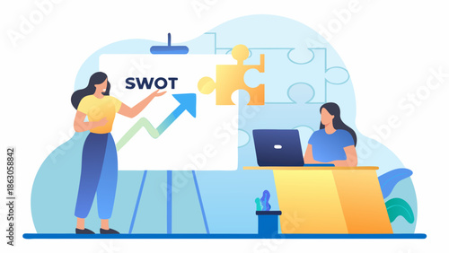 Business strategy and swot analysis presentation with team collaboration and growth concepts