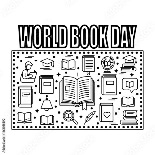 A Professional Educational World Book Day Symbol, Showcasing Literacy Learning and Digital Literature Library Academic Knowledge Read in a Flat Design Minimalist Vector.