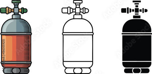 Air tank silhouette & Outline and illustration set isolated on transparent background