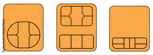 gold emv chip card icon set