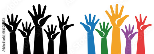 diverse raised hands unity participation icon