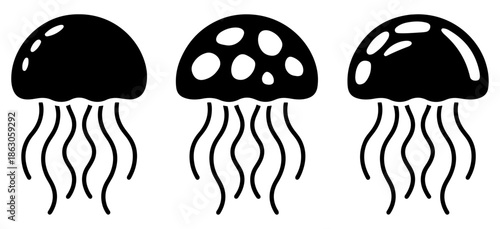 jellyfish silhouette ocean wildlife icon set