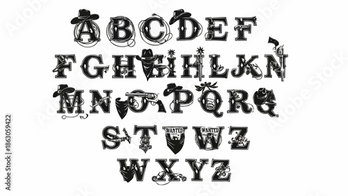 Western Alphabet Letters Cowboy Style Font Design.