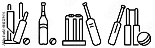 cricket bat ball stumps icon set