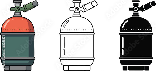 Air tank silhouette & Outline and illustration set isolated on transparent background
