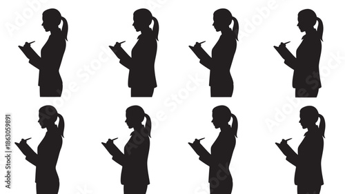Woman Silhouettes Typing on Smartphone in Various Poses