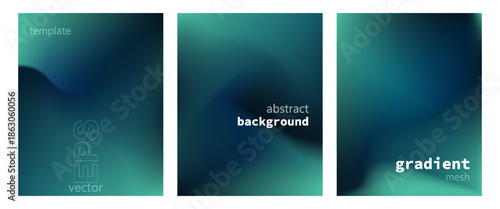 Abstract liquid background set. Gradient mesh. Effect dark color blend. Blurred fluid colorful mix. Modern design template for web covers, ad banners, posters, brochures, flyers. Vector image EPS