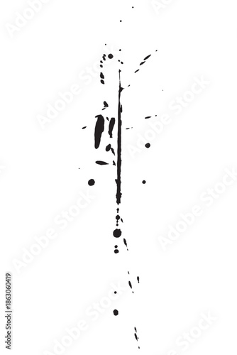 Black Ink Splatter Grunge Design with Vertical Drips on White