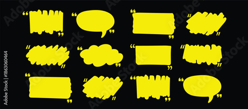 Text box frame set with quotation mark. Hand drawn marker brush stroke text talk message frame background. Quotation mark dialog speech, square, chat color design template. Vector illustration