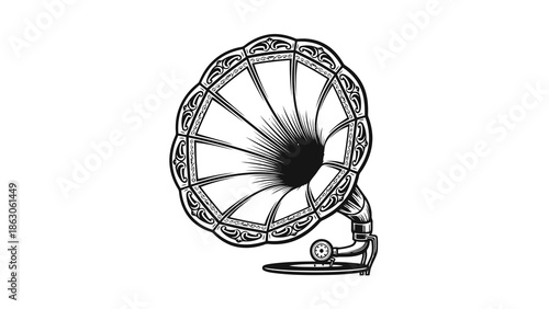 Vintage gramophone illustration on white background